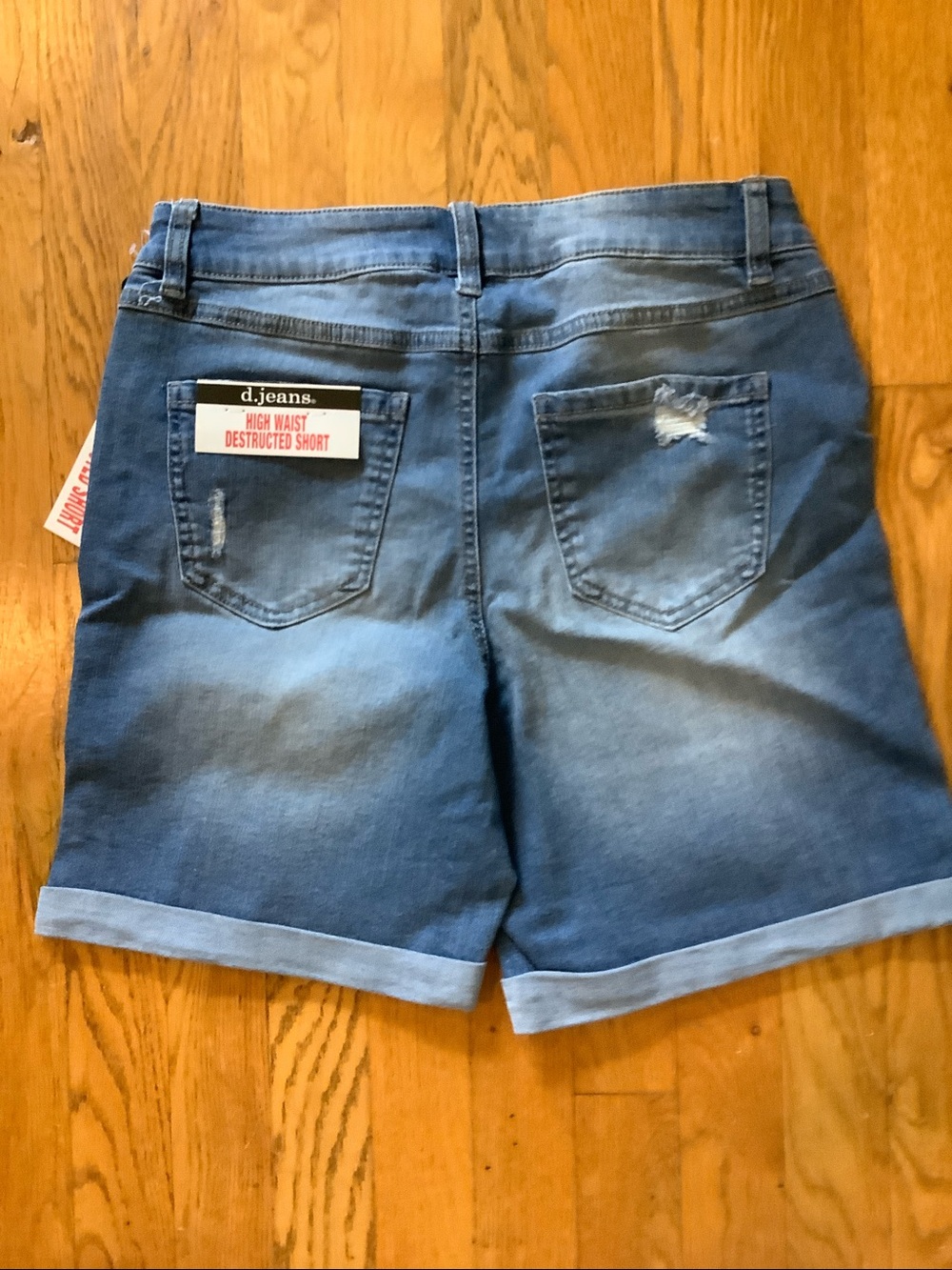 High Waist Distressed Blue Denim Shorts - size 8 - Picture 2 of 2